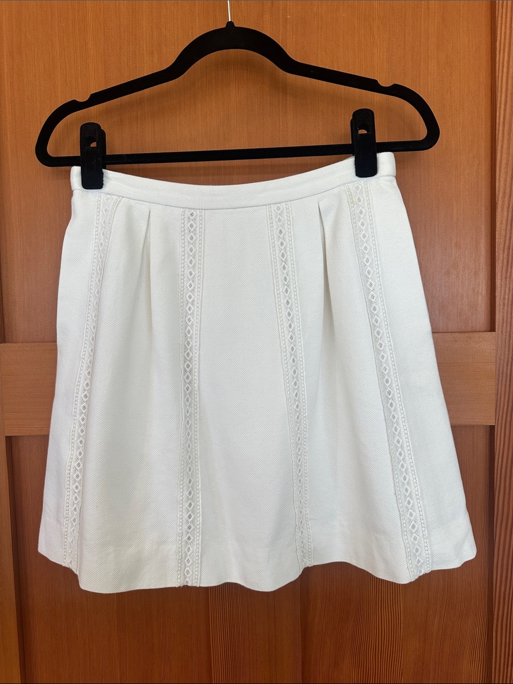 J. Crew White A-Line Mini Skirt with Lace Panel Details